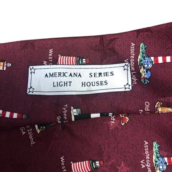 Tango by Max Raab Tie Americana Series Lighthouses Silk USA Necktie Burgandy EUC - Picture 4 of 5